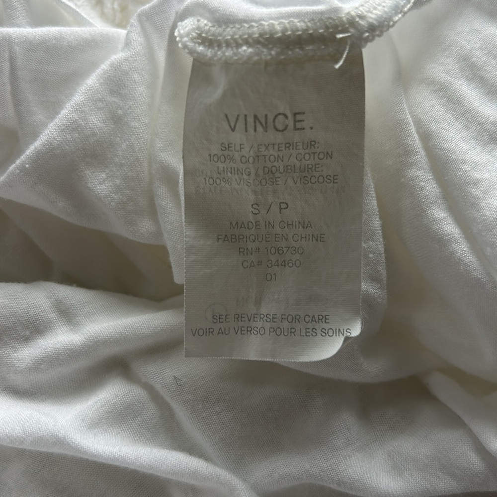 Vince Geometric Lace Crochet Top Short Sleeve Lined Cotton White Career Sz S - Picture 8 of 10